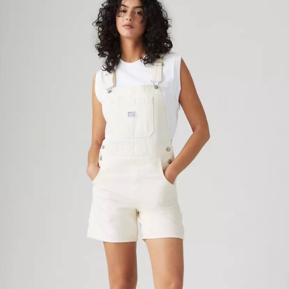 Levi's® Premium Womens White Denim Overall UTILITY SHORTALLS